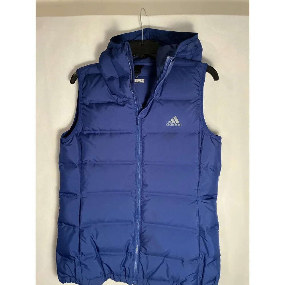 Adidas Hooded Puffer Vest Royal Blue Quilted Full Zip Sleeveless Jacket M‎ - Picture 13 of 14